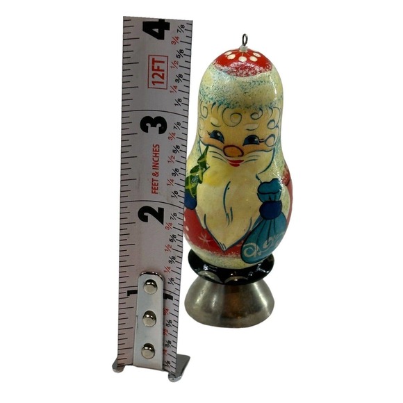 Ceprueb Nocag Santa Claus Bell Christmas Ornament Hand Carved Painted Russia VTG - Picture 6 of 7